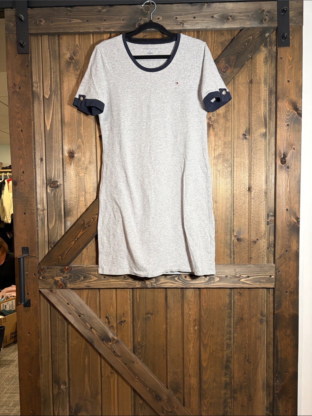 Tommy Hilfiger Light Gray Tee Dress with Navy Trim